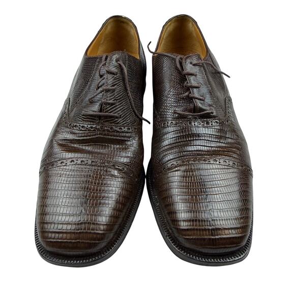 Julio Blanco Brown Lizard Embossed Oxford Dress Shoes 12 - Picture 8 of 8